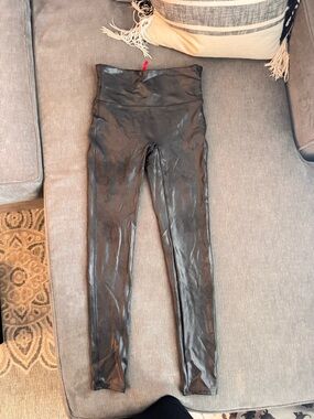 SPANX Black Faux Leather High-Waist Ankle Leggings